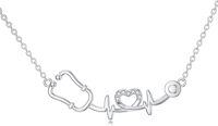 wholesale 925 Sterling Silver Heartbeat Stethoscope & Love Pendant Necklace for Doctors and Nurses-Stethoscope