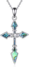 wholesale 925 Sterling Silver Abalone Shell Inlay Arrowhead Cross Pendant Necklace for Women-0-0