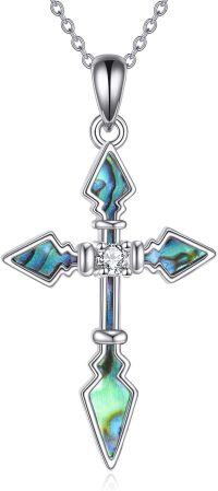 wholesale 925 Sterling Silver Abalone Shell Inlay Arrowhead Cross Pendant Necklace for Women-Cross