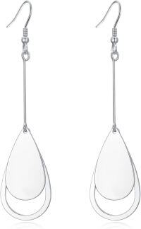 wholesale 925 Sterling Silver Teardrop Shape Double Circle Design Hook Earrings with White Stone Accents-Teardrop Earring