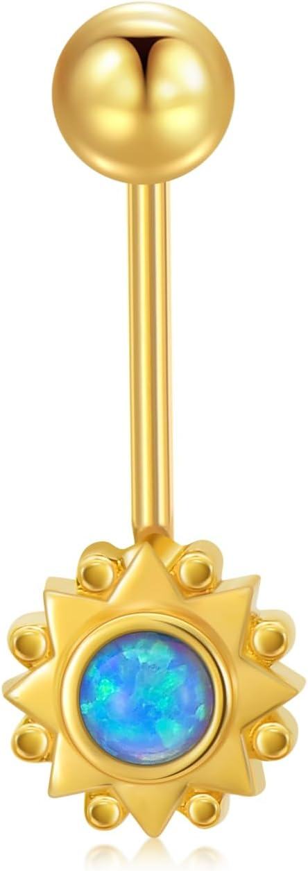 14K Gold Sun Flower Dangle Belly Button Rings 14G Body Jewelry-0-0