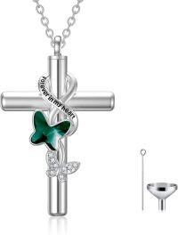 wholesale Sterling Silver Urn Cross Necklace for Ashes Cremation Jewelry with Funnel Kit-A_Green Butterfly Urn Necklace Non-personalized