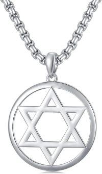 wholesale 925 Sterling Silver & 14k Gold-Plated Star of David Pendant Necklace  for Men Women -A02. Hollowed White