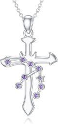 wholesale 925 Sterling Silver Purple Crystal Libra Zodiac Constellation Cross Pendant Necklace-0-0