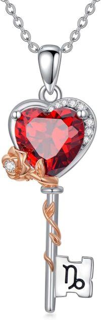 wholesale 925 Sterling Silver Birthstone Zodiac Necklace for Women Rose Flower Key Pendant Wife Gift-1-Capricorn (12\/22~1\/19)