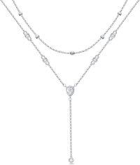 wholesale 925 Sterling Silver CZ Pear Shape Beaded Double Chain Y-Necklace Christmas Gift for Her-Teardrop Lariat