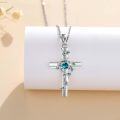wholesale Sterling Silver Turquoise Moonstone Moss Agate Larimar Cross Necklace for Women-0-2