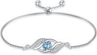 wholesale Sterling Silver Birthstone Dainty Infinity Bracelet for Women-03-Mar.-Aquamarine