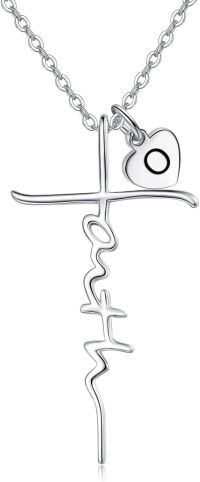 wholesale 925 Sterling Silver Heart Cross Ekg Necklace-O-O