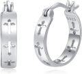 wholesale S925 Sterling Silver Hollow Cross Hoop Earrings for Women and Girls-0-0