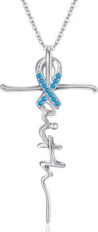 wholesale 925 Sterling Silver Birthstone Faith Cross Pendant Necklace for Women Religious Jewelry Gifts-Silver-12-Dec