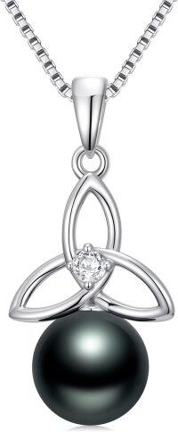 wholesale Tahitian Celtic Black Pearl Necklace For Women Sterling Silver Black Pearls Necklace Gifts For Sister Birthday Anniversary Jewelry Valentine Christmas Gifts For Women Wife Her -undefined