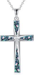 wholesale 925 Sterling Silver Abalone Shell Inlay Cross Pendant Necklace Religious s for Women and Men-0-0