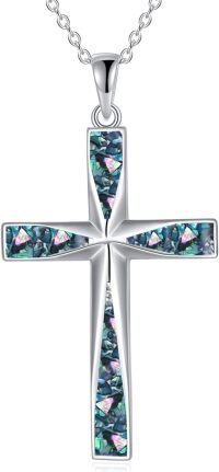 wholesale 925 Sterling Silver Abalone Shell Inlay Cross Pendant Necklace Religious s for Women and Men-Abalone shell Origami