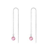 wholesale 925 Sterling Silver White Pearl Threader Drop Dangle Earrings for Women-Pink opal threader earrings