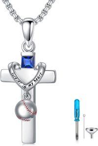 wholesale 925 Sterling Silver Sports Ball Cremation Keepsake Pendant Necklace  with Funnel Kit and Engraved Message Forever in My Heart - Baseball Football Cross Urn Jewelry for Ashes-03-Baseball Urn Necklace