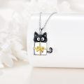wholesale 925 Sterling Silver Cute Black Cat Gift Box Gold Bow Pendant Necklace-0-2
