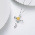 wholesale 925 Sterling Silver Yellow Gold Plated Cubic Zirconia Sunflower Faith Cross Pendant Necklace-0-2