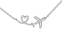 wholesale 925 Silver Airplane Necklace with Stone - Elegant Travel Jewelry Gift for Women, Hypoallergenic 0.88 Pendant, 16+2 Chain, Beautiful Packaging-silver