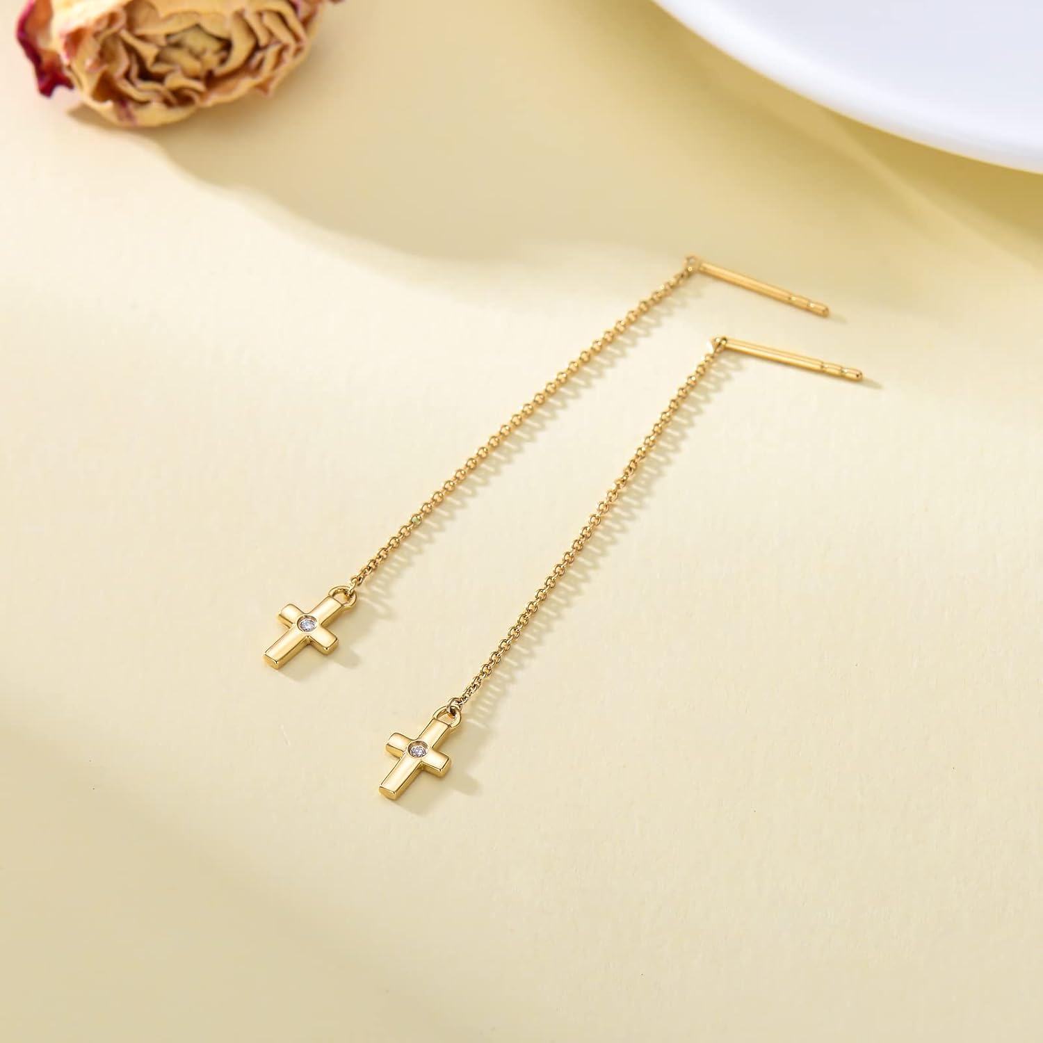 wholesale 14K Gold Evil Eye Cross Sunflower Drop Earrings for Women-0-3
