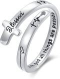 wholesale  Silver Cross Ring with Heart for Women Christian Blessed Faith Jewelry Adjustable Gift -0-0