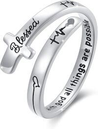 wholesale  Silver Cross Ring with Heart for Women Christian Blessed Faith Jewelry Adjustable Gift -Cross Blessed 2