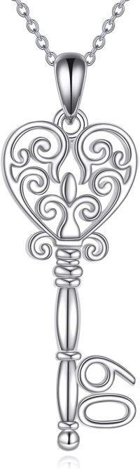 wholesale 925 Sterling Silver Heart-Shaped Key Pendant Necklaces for Women's Fashion  Ideas-60th Key Necklace