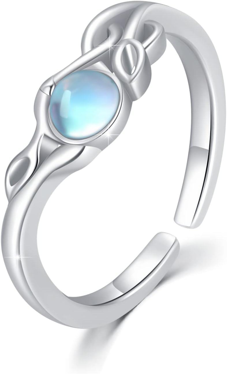 wholesale Sterling Silver Moonstone Adjustable Rings Star Infinity Feather Wings Leaf Bands-Leaf Moonstone Ring