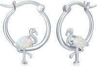 wholesale 925 Sterling Silver Flamingo Opal Stone Huggie Earrings for Women and Girls-23-Flamingo Earrings(white )