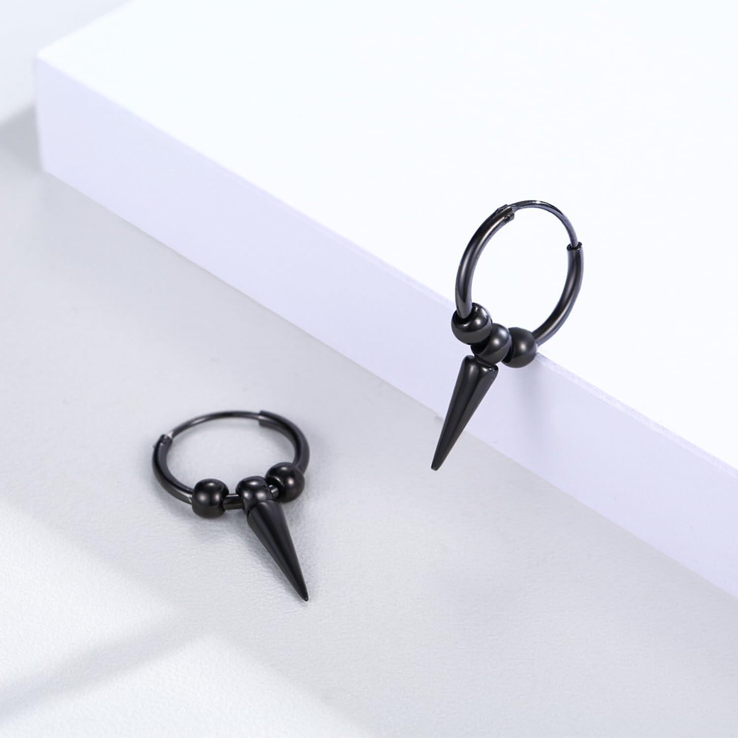 wholesale Black Stainless Steel Spiked Ball Huggie Hoop Earrings Punk Style Jewelry 3cm Diameter-0-4
