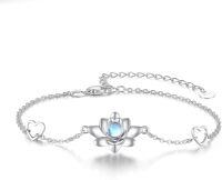 wholesale 925 Sterling Silver Opalite Flower Heart Charm Bracelet 6-8 in-B-Moonstone Lotus