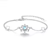 wholesale 925 Sterling Silver Opalite Flower Heart Charm Bracelet Wholesale 6-8 in-B-Moonstone Lotus