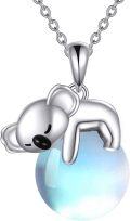 wholesale 925 Sterling Silver Koala Bear with Blue Stone Pendant Necklace for Women Girls  48cm Chain Length-0-0