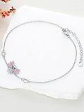 wholesale 925 Sterling Silver Angel Charm Anklet/Anklet with Pink Wings and Crystal Accents - Adjustable Gift for Women-0-3