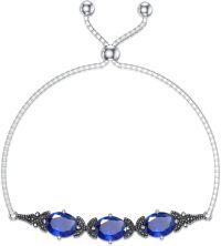wholesale Sterling Silver Austria Crystal Vintage Retro Link Birthstone Bracelet for Women (7 9 )-Sapphire Blue