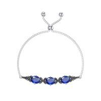wholesale 925 Sterling Silver Green Stone Sliding Bracelet Wholesale With Adjustable Chain-Sapphire Blue