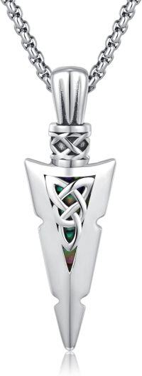 wholesale 925 Sterling Silver Celtic Knot Arrowhead Pendant Necklace - Mens Womens Norse Viking Jewelry-E-Silver(Abalone Shell)