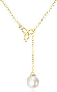 wholesale 14K Gold 8mm Freshwater Pearl Celtic Knot Lariat Necklace for Women Anniversary/Birthday Gifts-Celtic Knot