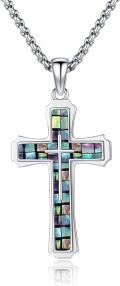 wholesale 925 Sterling Silver Cross Pendant with Abalone Shell Inlay and Multicolor Stones for Men-0-0