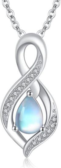 wholesale 925 Sterling Silver Infinity Birthstone Teardrop Pendant Necklace for Women-June
