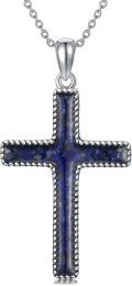 wholesale 925 Sterling Silver Blue Stone Cross Pendant Necklace for Women-0-0