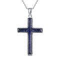 wholesale 925 Sterling Silver Blue Stone Cross Pendant Necklace for Women-0-0