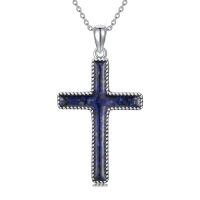 wholesale 925 Sterling Silver Blue Stone Cross Pendant Necklace for Women-Lapis Lazuli
