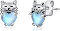 wholesale 925 Sterling Silver Heart-Shaped Blue Opal Cat Stud Earrings - Adorable Kitty  for Her-0-0