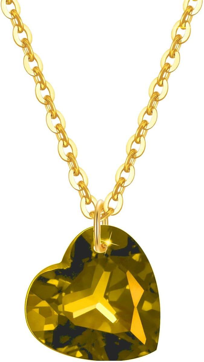 14K Yellow Gold Natural Garnet Heart Pendant Necklace 6mm 8mm-style5- 8mm- Topaz