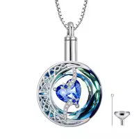TOUPOP Sterling Silver Crystal Moon And Star Urn Necklace For Ashes Memorial Keepsake-color_name:09-Sep-Sapphire