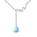 wholesale 925 Sterling Silver Wave Pendant Necklace With Blue Teardrop Stone-0-0