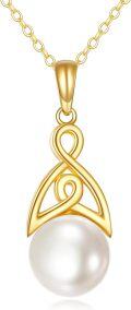 wholesale 14K Gold Pearl Celtic Knot Pendant Necklace for Women-0-0