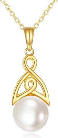 wholesale 14K Gold Pearl Celtic Knot Pendant Necklace for Women-01-Yellow Gold