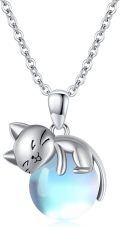 wholesale 925 Sterling Silver Cat Mom Baby Sleeping With Yellow Crystal Pendant Necklace-0-75